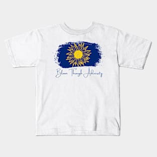 Bloom Through Adversity - Yellow Sunflower/Blue Paint Streak Kids T-Shirt